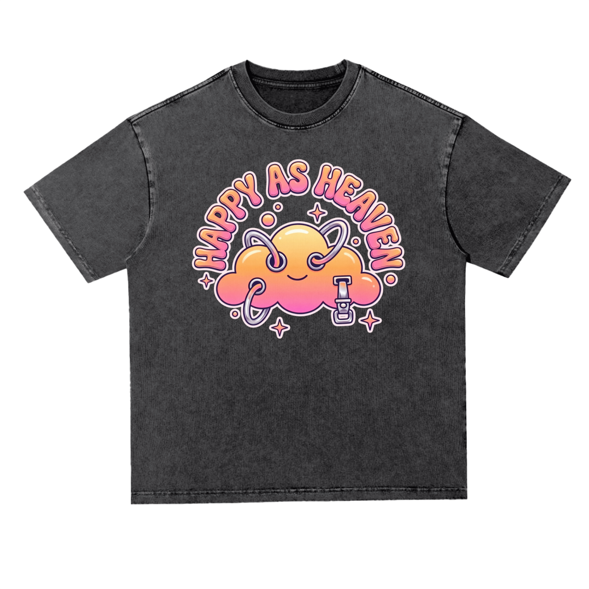 HAPPY AS HEAVEN Acid Wash Oversized Tee